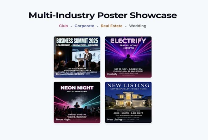 create event posters, real estate flyers and wedding invites